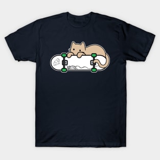 Cat and Skateboard Skateboarding Shy Cat Mouse and cheese T-Shirt